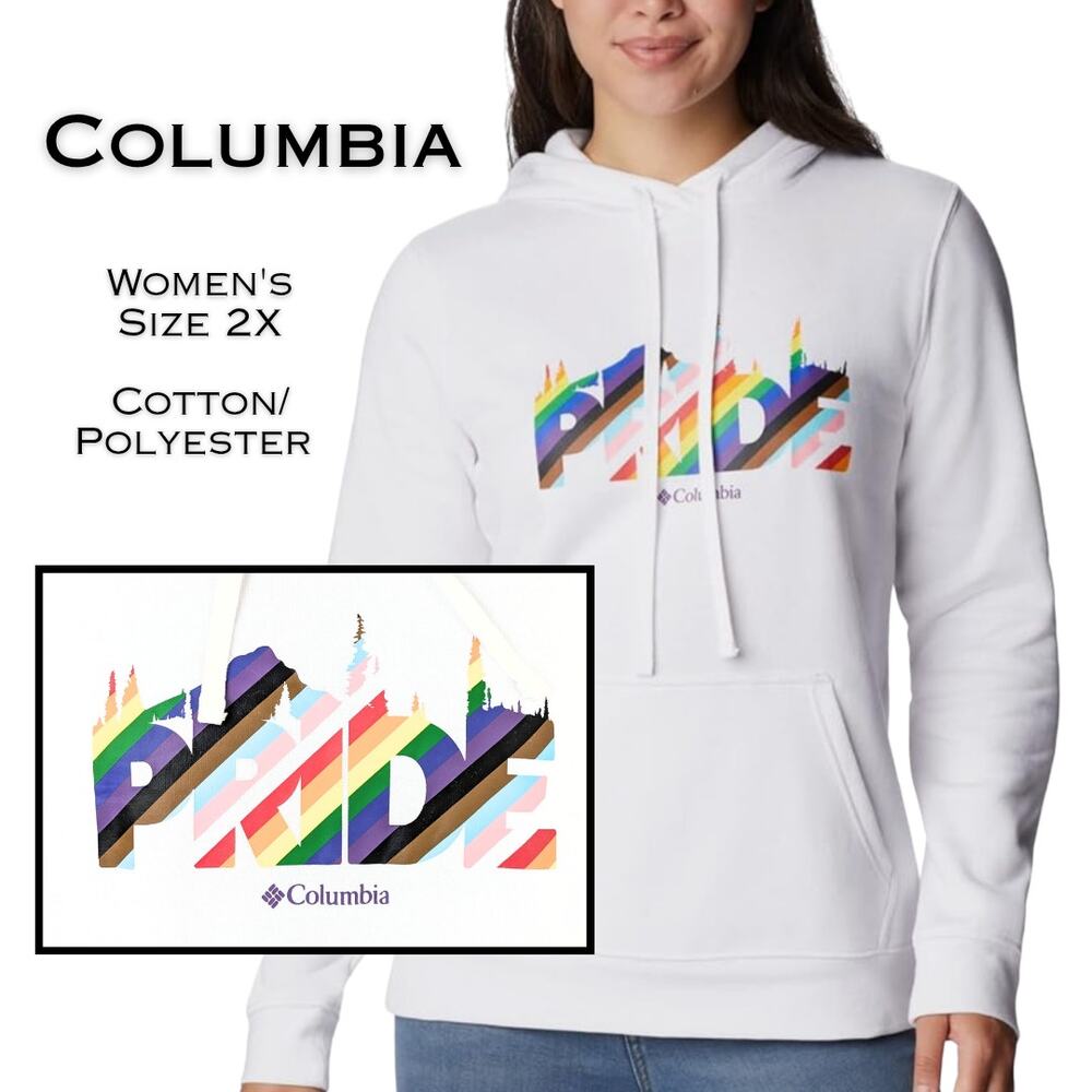 Columbia Trek Pride Graphic Hoodie Women 2X White Pullover Fleece Lined Kangaroo